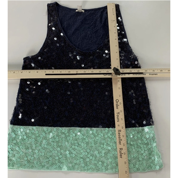 J Crew Shirt Womens Small Navy Green Sequins Silk Trim Tank Top Style 14302 - Picture 4 of 7